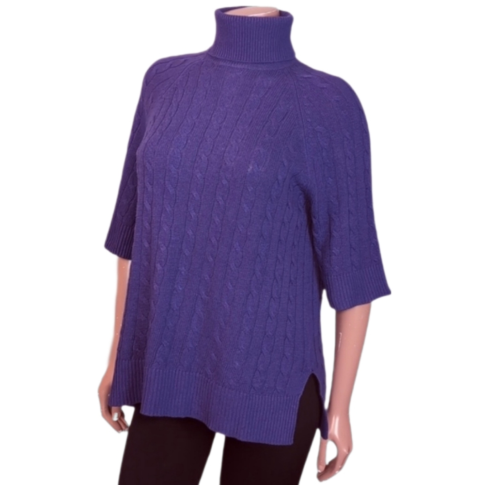 Lauren Ralph Lauren Royal Purple Turtleneck Sweater Relaxed Cable Knit Cashmere